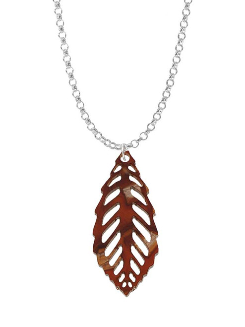 Acrylic Medium Leaf Pearly Brown Charm Necklace