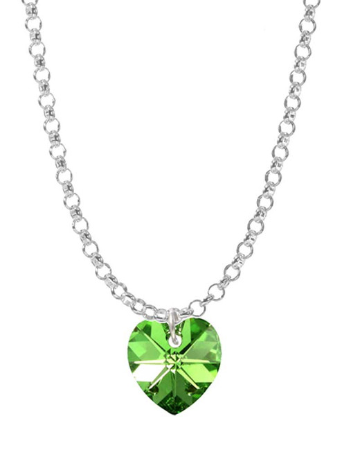 Lime Green Crystal Heart Charm Necklace