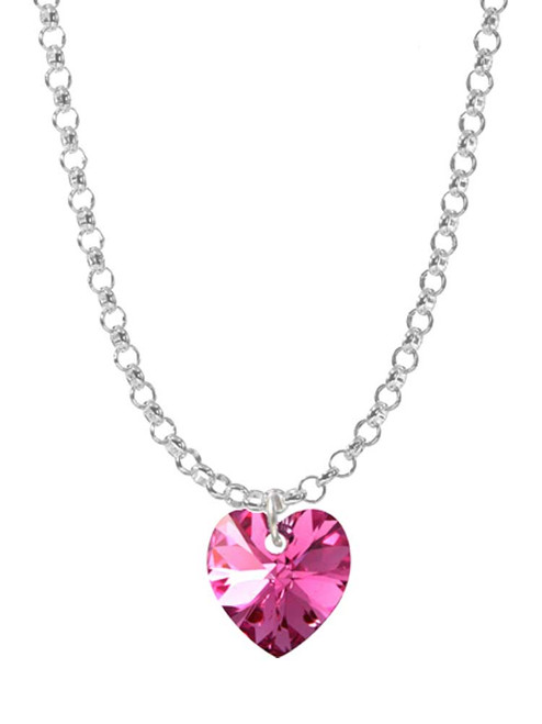 Hot Pink Crystal Heart Charm Necklace