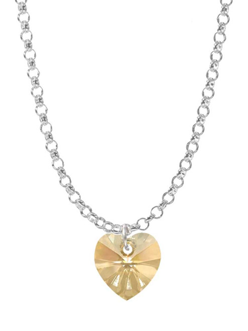 Gold Tone Crystal Heart Charm Necklace
