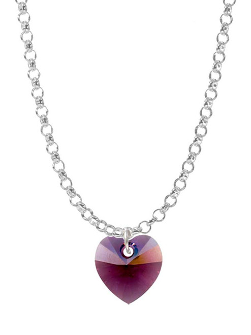 Purple Crystal Heart Charm Necklace