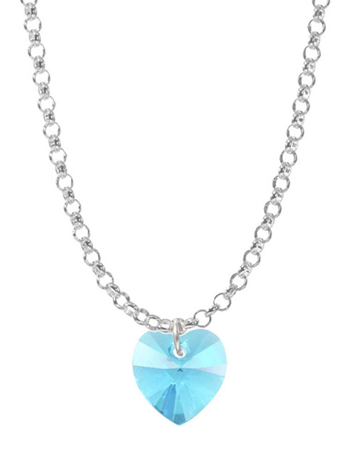 Hot Blue Crystal Heart Charm Necklace