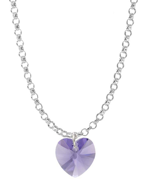 Hot Purple Crystal Heart Charm Necklace