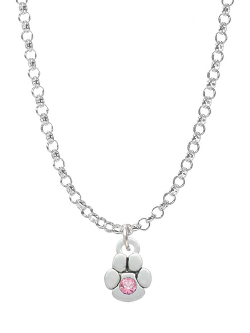 Mini Paw with Pink Crystal Charm Necklace
