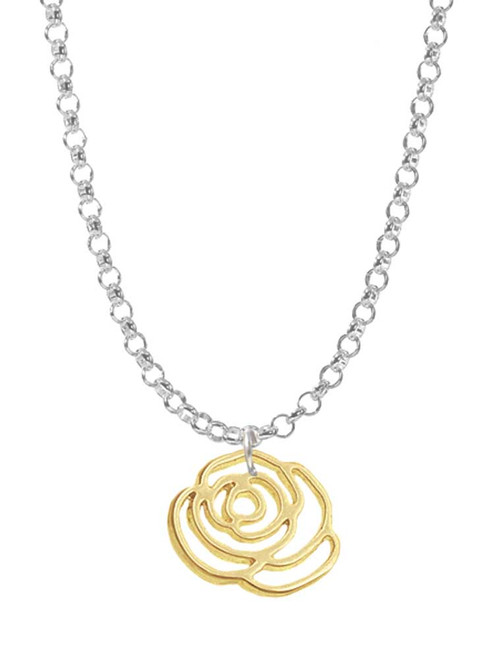 Small Gold Tone Rose Outline Charm Necklace