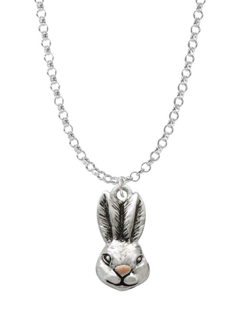 Antiqued Bunny Head Charm Necklace
