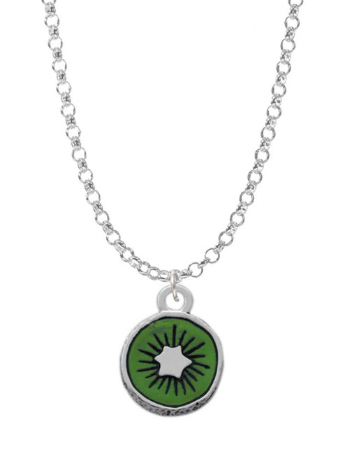 3-D Green Enamel Kiwi Charm Necklace