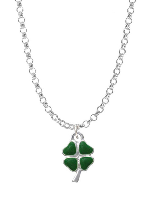 Mini Green Heart Four Leaf Clovers Charm Necklace