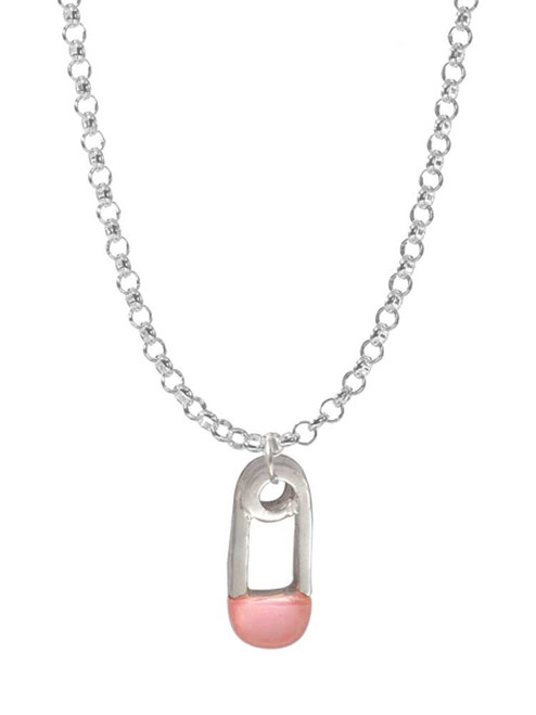 2-Sided Pink Baby Safety Pin Charm Necklace