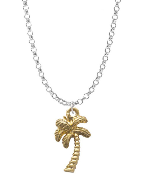 Gold Tone Palm Tree Charm Necklace