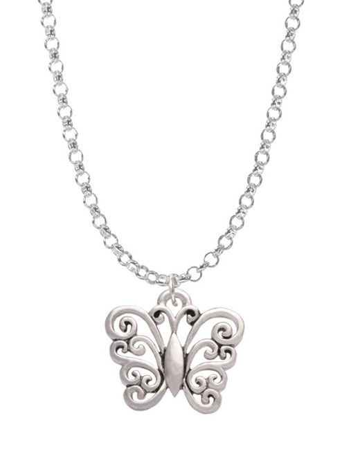 Filigree Curls Butterfly Charm Necklace