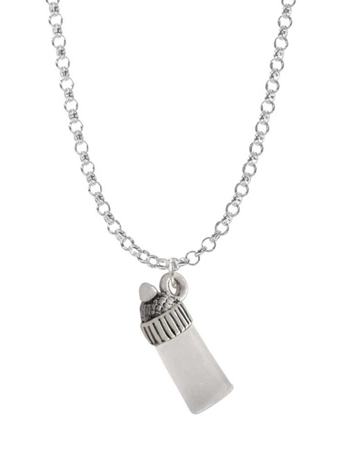 3-D Clear Frosted Baby Bottle Charm Necklace