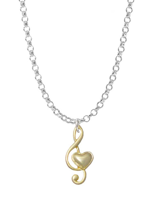 Medium Gold Tone Clef with Heart Charm Necklace