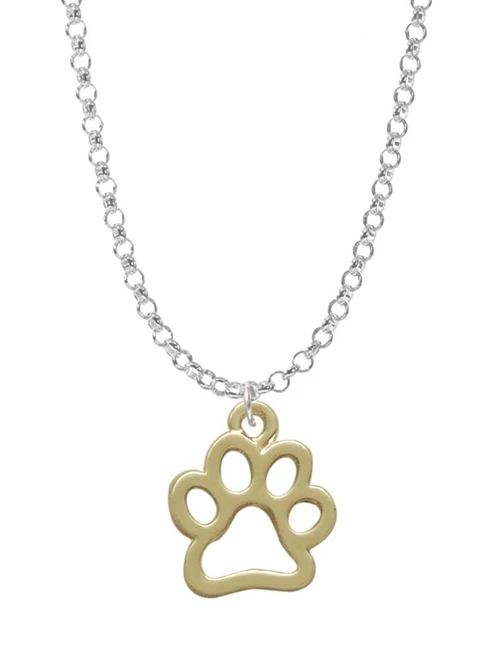Medium Gold Tone Open Paw Charm Necklace