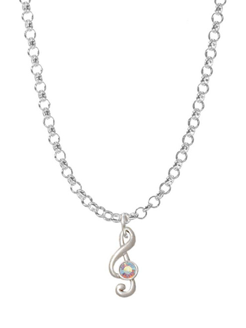 Mini Clef with AB Crystal Charm Necklace