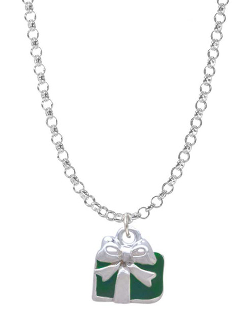 Small Green Enamel Present Charm Necklace