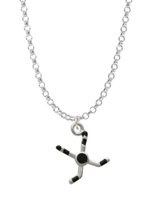 Hockey Sticks with Puck Charm Necklace