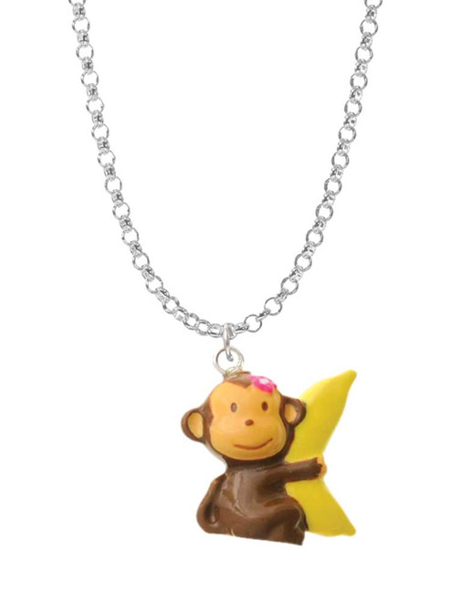 Resin Monkey Hugging a Banana Charm Necklace