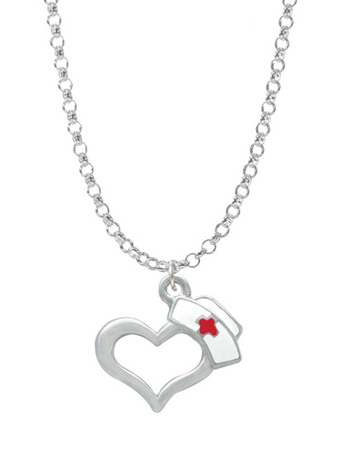 Open Heart with Nurse Hat Charm Necklace
