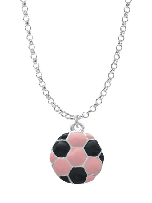 2-D Pink Soccer ball Charm Necklace