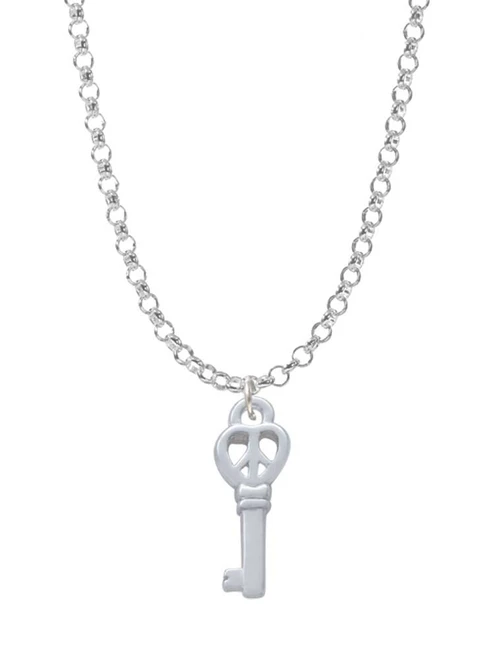 Mini Open Peace Heart Key Charm Necklace