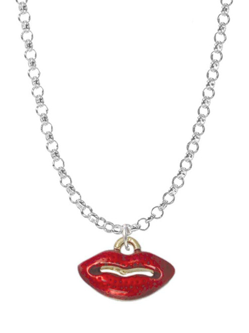 Small Gold Tone Translucent Red Lips Charm Necklace