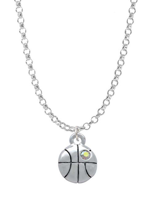 Small Basketball with a AB Crystal Charm Necklace