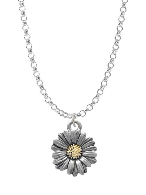 Two Tone Daisy Flower Charm Necklace