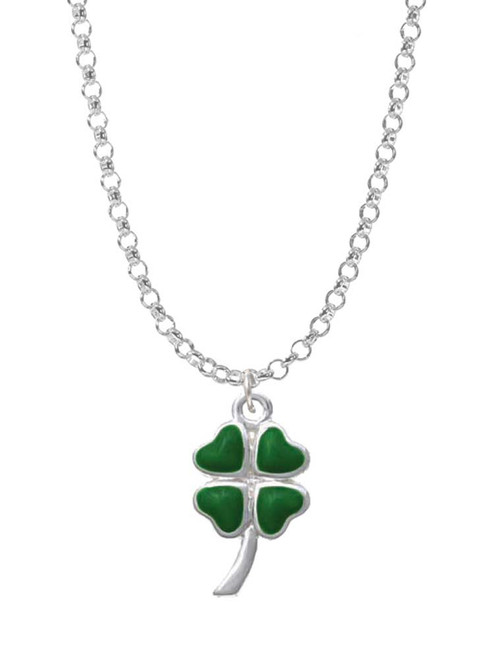 Large Green Heart Four Leaf Clovers Charm Necklace