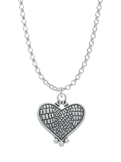 Antiqued Snake Print Heart Charm Necklace