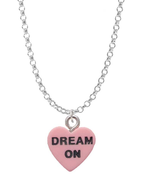 Acrylic Pink "Dream On / Bite Me" Heart Charm Necklace
