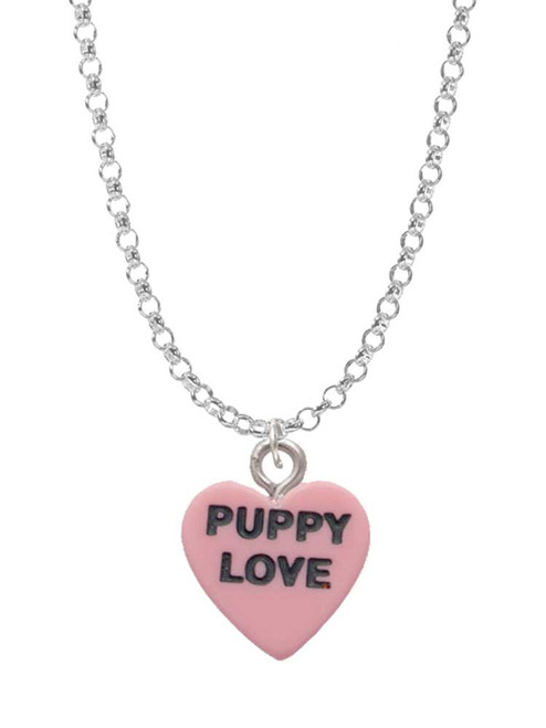 Acrylic Pink "Puppy Love / Take a Walk" Heart Charm Necklace