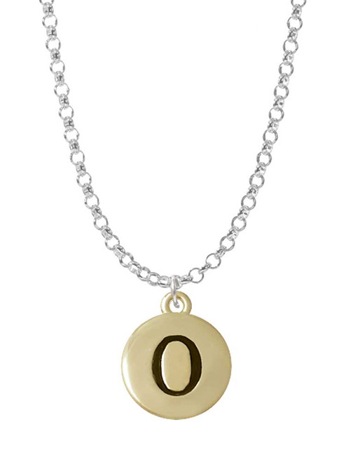 Capital Gold Tone Letter - O - Pebble Disc - Charm Necklace