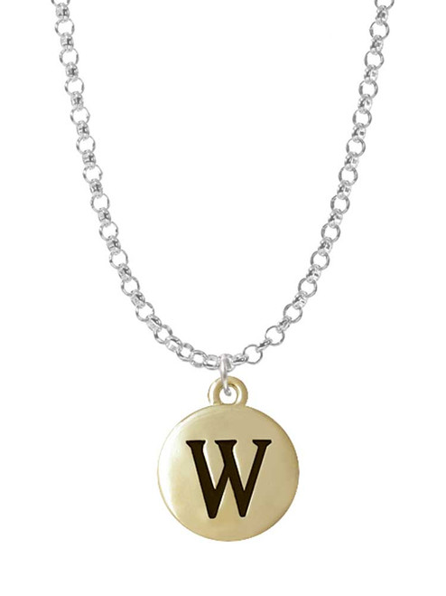 Capital Gold Tone Letter - W - Pebble Disc - Charm Necklace