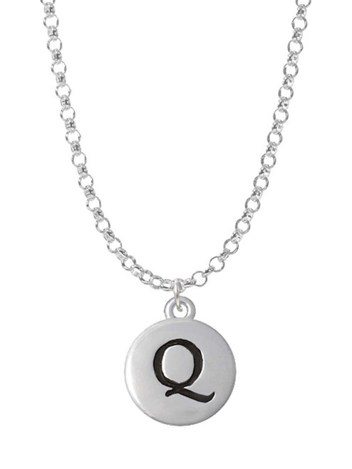 Capital Letter - Q - Pebble Disc - Charm Necklace