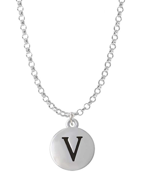 Capital Letter - V - Pebble Disc - Charm Necklace