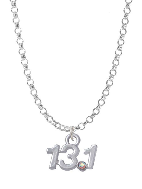 Half Marathon - 13.1 with Clear AB Crystal Charm Necklace