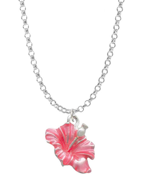 Hot Pink Hibiscus Flower Charm Necklace