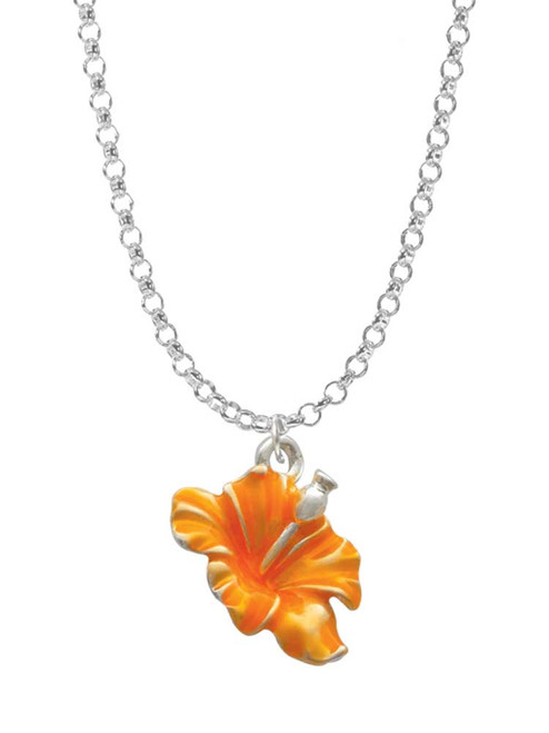 Hot Orange Hibiscus Flower Charm Necklace