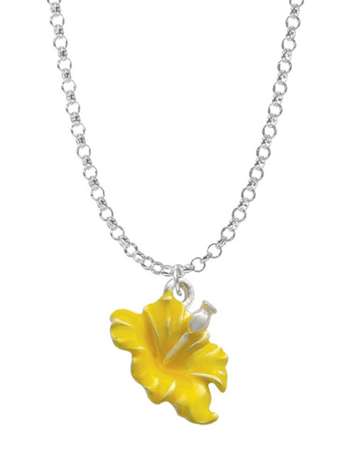 Yellow Hibiscus Flower Charm Necklace