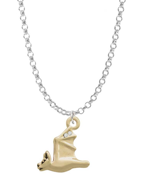 3-D Flying Gold Tone Bat with Crystals Charm Necklace