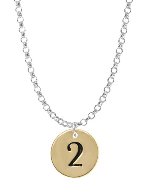 Gold Tone Disc 1/2'' Number - 2 - Charm Necklace