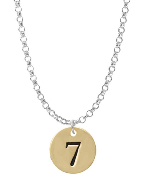 Gold Tone Disc 1/2'' Number - 7 - Charm Necklace