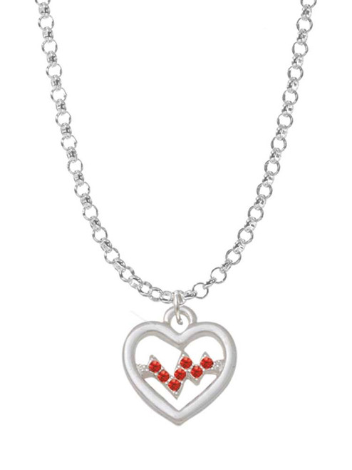 Heart with Red Crystal Heartbeat Charm Necklace