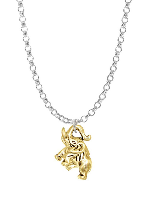 Gold Tone Mini 3-D Elephant Charm Necklace