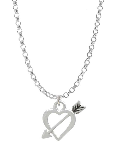 Open Heart with Feathered Arrow Charm Necklace
