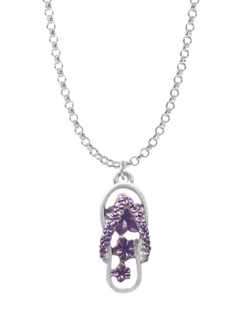 Purple Open Plumeria Flower Flip Flop Charm Necklace
