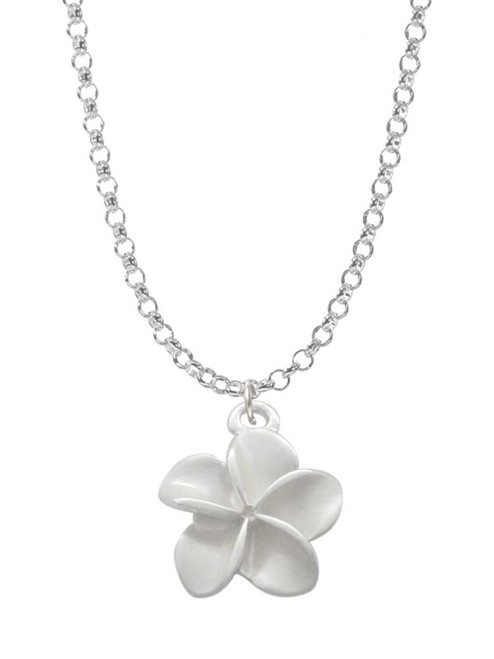 White Plumeria Flower Charm Necklace