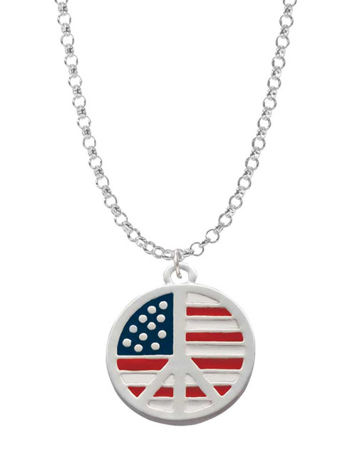 Large Peace Sign with USA Flag Charm Necklace