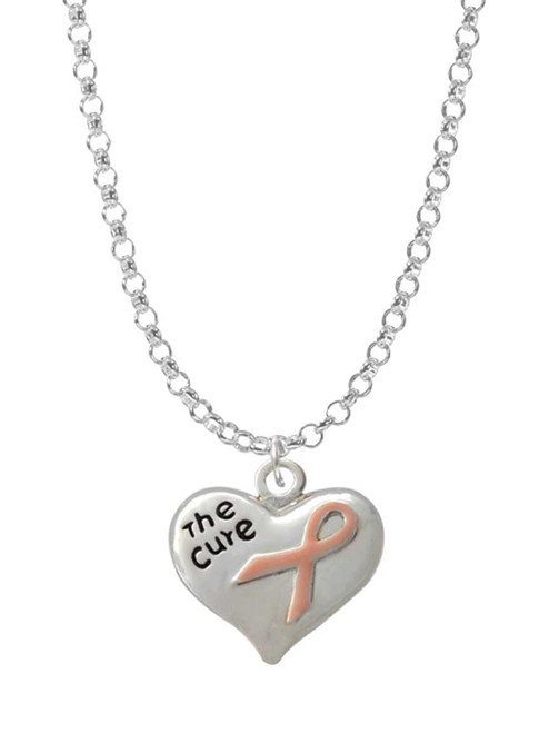 Small Heart with Pink Ribbon ''The Cure'' Charm Necklace